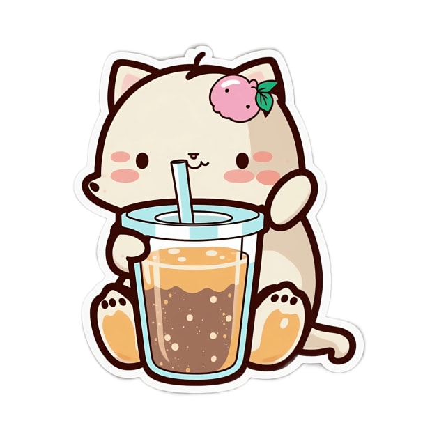 Cute Cat Drinking Bubble Tea Cartoon Boba Drawing by kiddo200