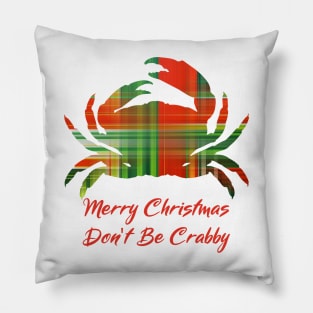 Merry Christmas Crab Checked Plaid Pillow