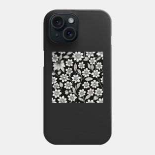 Black and White Vintage Floral Cottagecore Gothic Romantic Flower Peony Rose Leaf Design Phone Case