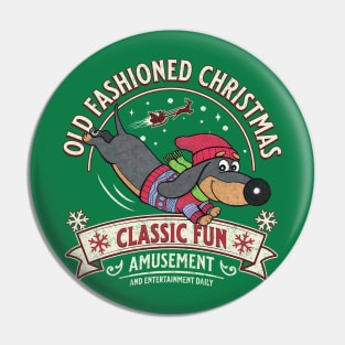 Cute Funny Doxie Dog sledding on Dachshund  Old Fashioned Christmas Pin