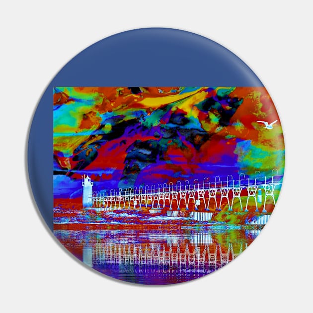 "Painted Water & Sky" - Michigan Fluid Art Lighthouse Series Pin by Colette22