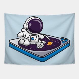 Cute Astronaut Running On Vinyl Space Music Cartoon Tapestry