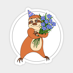 Beautiful holiday present, sloth print design, print with funny animal. Funny character. Happy holiday banner. Sloth. Magnet