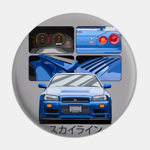 Skyline GTR R34 Blue Drawing Vector Pin by Ajie Negara