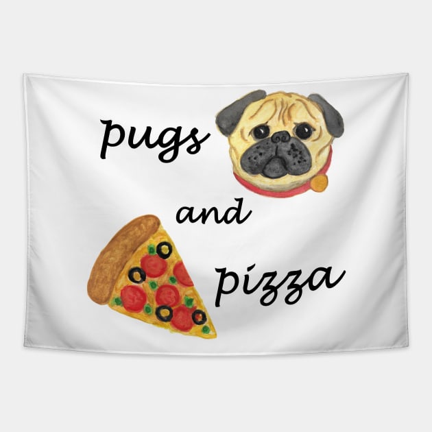 Pugs and Pizza Tapestry by julieerindesigns