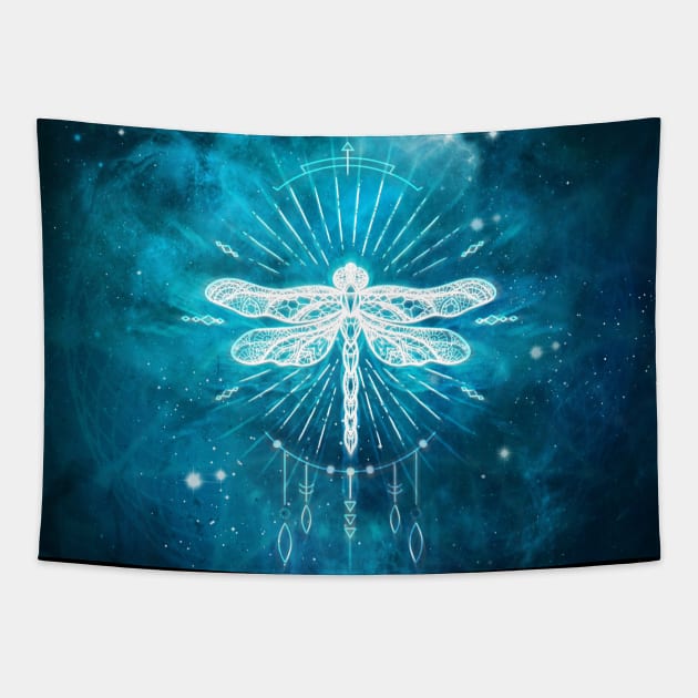 Cosmic Boho Dragonfly Tapestry by Jitterfly