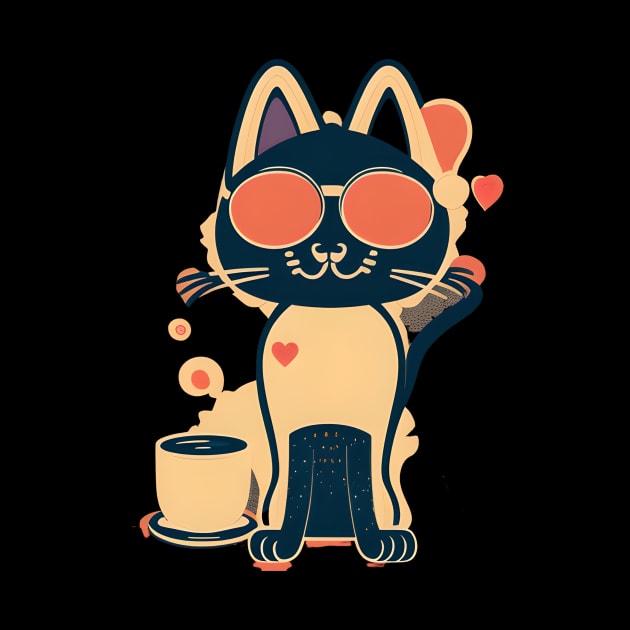 Cat Wearing Sunglasses Loves Coffee by SavantArts