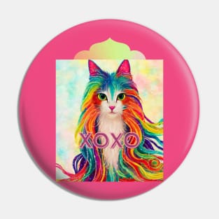 XOXO (hugs and kisses) long haired cat Pin