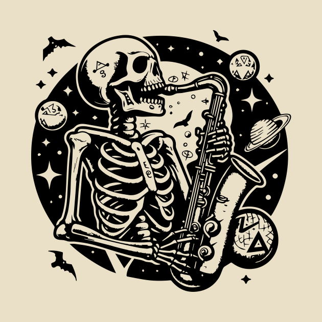 skeleton playing the saxophone by lkn