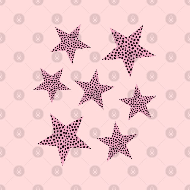 Pink Stars with Dalmatian Spots Print by OneThreeSix