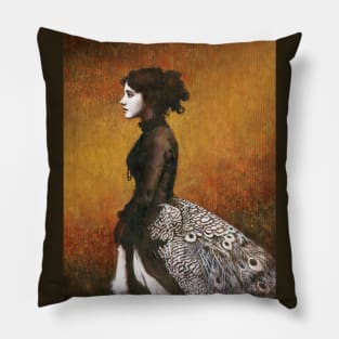 Victorian Peacock Girl Pillow