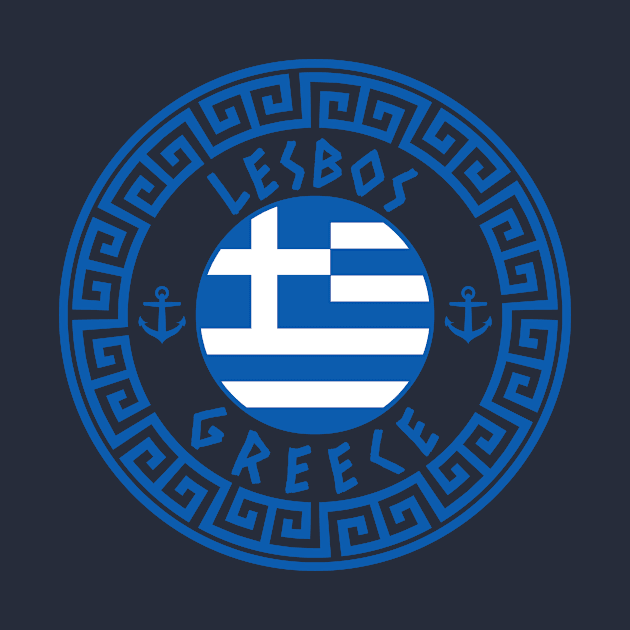 Lesbos Island, Flag Of Greece Inside Circle by TazDez