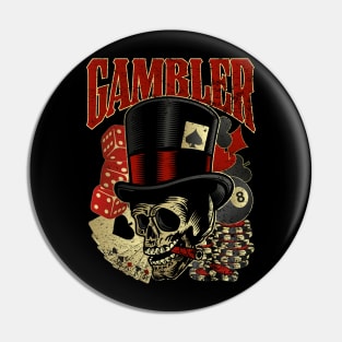 Gambler Skull Pin