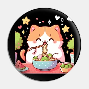 Cute Kawaii Cat Eating Noodles Pin