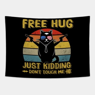 Cat Bandana Free Hug Just Kidding Don't Touch Me Vintage Sunset Tapestry