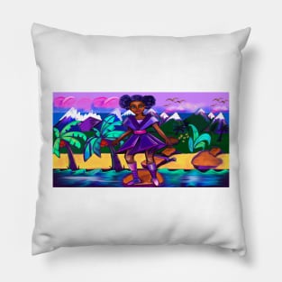 Anime girl with two puffs. Black afro anime girl in purple fantasy scene ! beautiful  black girl with Braided hair, blue eyes, Cherry pink lips and dark brown skin. Hair love ! Pillow