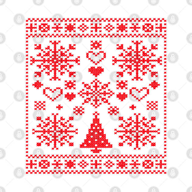 Christmas Lover Cross Pattern Sampler Artistic Design Red by taiche