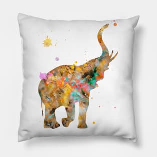 Baby Elephant Watercolor Painting Gold Pillow