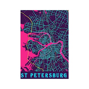 St Petersburg Neon City Map, St Petersburg Minimalist City Map Art Print T-Shirt