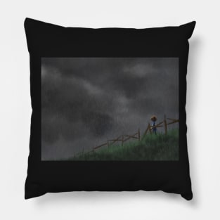 girl in a field (storm) Pillow