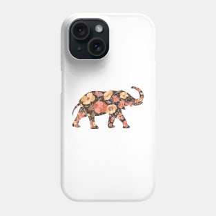 Floral Elephant Silhouette - Retro Apricot Phone Case