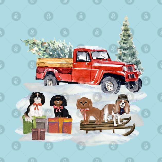 Winter Holiday Cavaliers with Red Truck by Cavalier Gifts