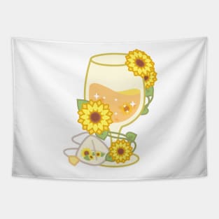 Yellow Sparkling Sunflower Herbal Tea in a Glass Goblet Tapestry