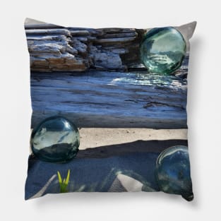 Japanese Glass Fishing Floats and Driftwood Pillow
