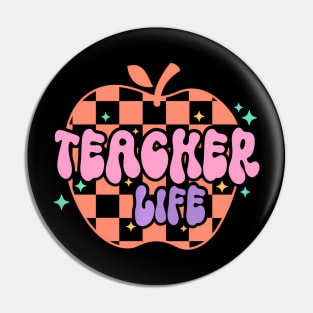 Teacher Life Retro Groovy Apple Teacher Appreciation Pin