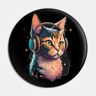 Cat with Headphones Pin
