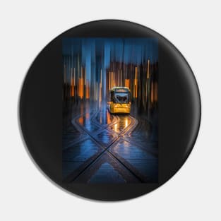 Manchester Tram at Stop in Rain with ICM Pin