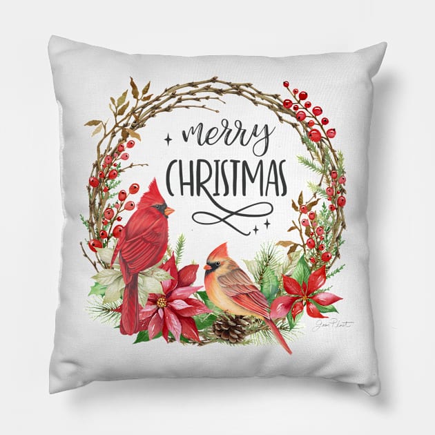 Cardinal Christmas Wreath A2 Pillow by Jean Plout Designs