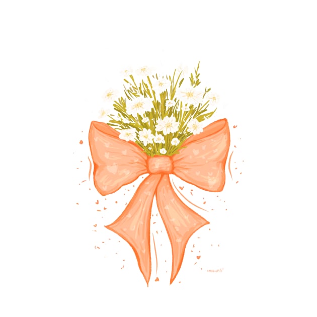 Pantone Peach Fuzz Coquette Bows with White Flowers by rnmarts