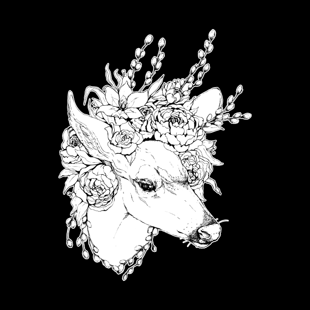 Peony Deer - Black and White by Plaguedog