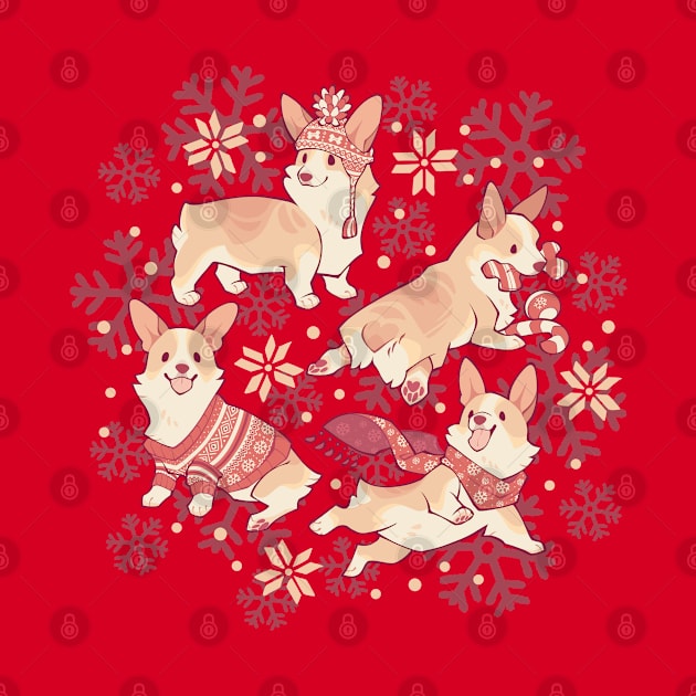 winter corgis in crimson by Colordrilos