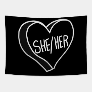 She Her Pronouns Black And White Heart Tapestry