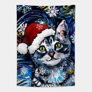 Gray Tabby Kitten Santa Tapestry