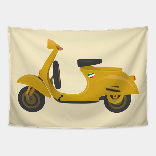 Vintage Yellow Italian Scooter with "Italian Heart " Sticker, under the Seat Tapestry by ibadishi