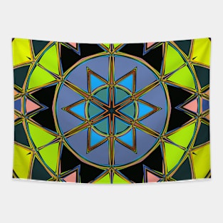 Cartoon Mandala Green Blue and Orange Tapestry