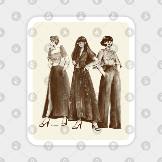 Trio in modern filipiniana sketch Magnet by samsum.art