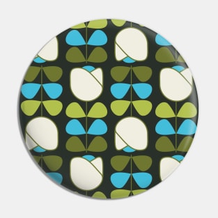 Retro Geometric Floral Pattern 1 in Green, Blue, Cream Pin