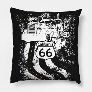 California Route 66 Big Rig Truck and American Flag Pillow