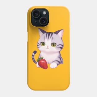 Cute Cat Holding a Strawberry Phone Case