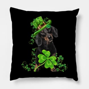 Lucky Black Dachshund Shamrock St Patrick's Day Pillow
