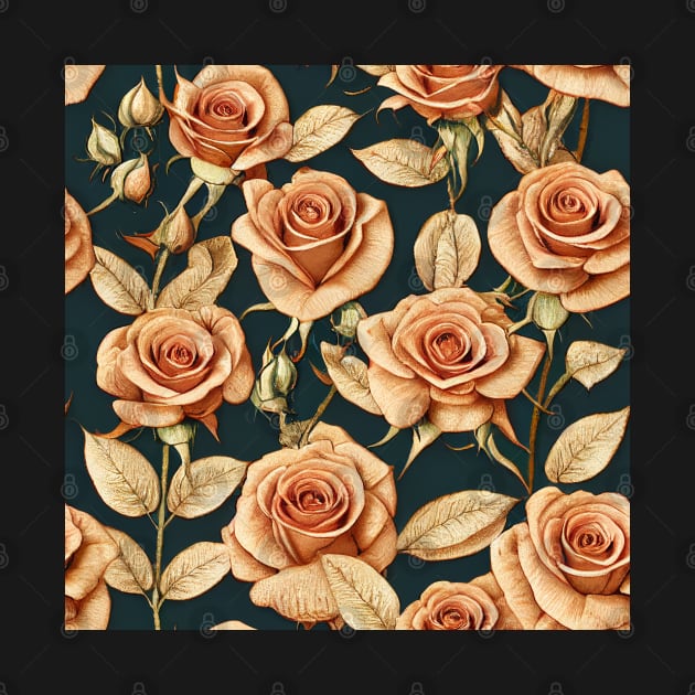 Vintage Blush Brown Roses on Dark Background by VintageFlorals