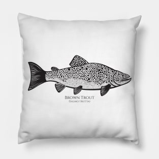 Brown Trout with Common and Latin Names - on light colors Pillow