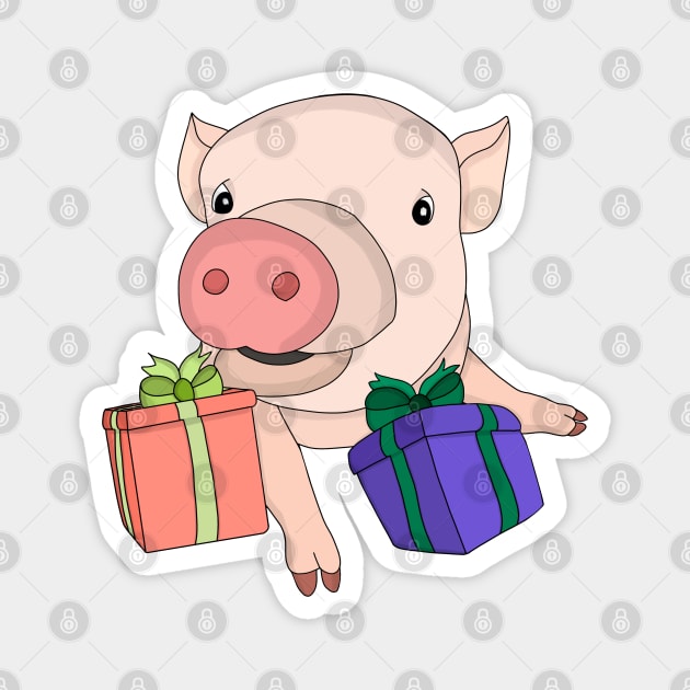 Pig Playing with Gift Boxes Magnet by DiegoCarvalho