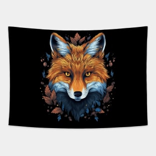 Cute Fox Portrait and Leaves Tapestry