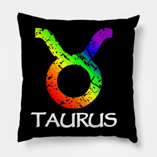 Taurus Zodiac Symbol in Rainbow Color Pillow