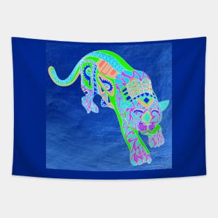 fluorescent tiger cat in mandala ecopop Tapestry